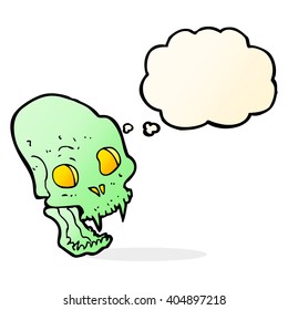 cartoon spooky vampire skull with thought bubble
