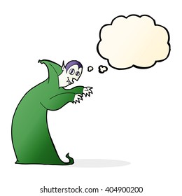 vampiro mimado de dibujos animados con burbuja de pensamientos