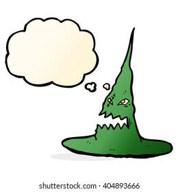 caricatura espeluznante bruja sombrero con burbuja de pensamiento