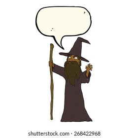 cartoon spooky wizard with speech bubble
