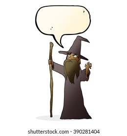cartoon spooky wizard with speech bubble