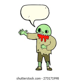cartoon spooky zombie with speech bubble