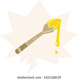 cartoon spoonful of honey with speech bubble in retro style