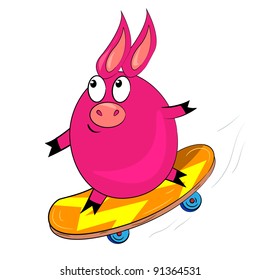 cartoon sport animal character.pig skating vector isolated illustration