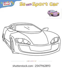 Cartoon sport Car Coloring pages and learning the alphabet. Educational game for children. fun activities for children to play and learn.