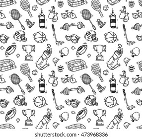 Cartoon sport equipment seamless background