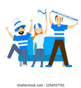 Cartoon Sport Fans People in front of Tv for Card Concept Element Flat Design Style. Vector illustration of Friend Watching Match