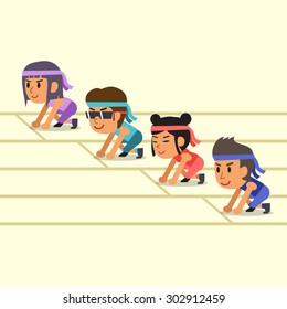 Cartoon sport people ready to run