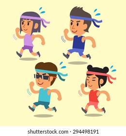 Cartoon sport people running together