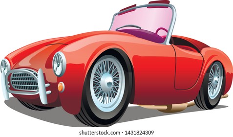 Cartoon sport red passenger retro car, isolated on white background. ESP Vector illustration.