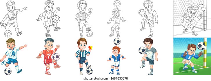 Cartoon Sports. Clipart Set For Kids Activity Coloring Book, T Shirt Print, Icon, Logo, Label, Patch Or Sticker. Vector Illustration.