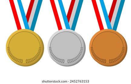 Cartoon Sports Medal, Gold Silver and Bronze winner award vector on a white background