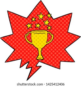 cartoon sports trophy with speech bubble in comic book style