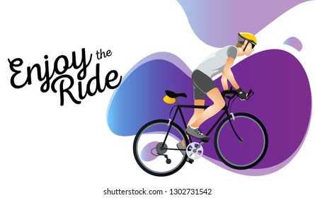 Cartoon sportsman bicyclist in helmet riding bicycle in sportswear