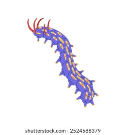 Icono de vista superior de oruga azul manchada de dibujos animados. Estilo lindo del garabato del gusano del insecto del gusano dibujado aislado en el fondo blanco. Pequeños gusanos con antenas rojas se mueven, fauna silvestre. Ilustración vectorial