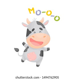 Cartoon spotted cow. Vector illustration on a white background.