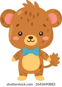 Cartoon Spotted Hyena Cub with Blue Bowtie and Pink Cheeks Illus