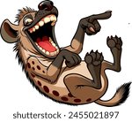 cartoon spotted hyena laughs lying on its back