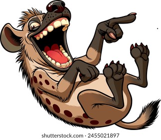 cartoon spotted hyena laughs lying on its back