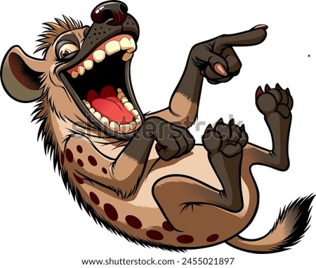 cartoon spotted hyena laughs lying on its back