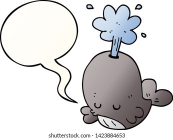 cartoon spouting whale with speech bubble in smooth gradient style