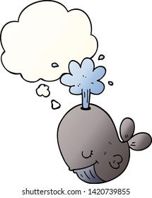 cartoon spouting whale with thought bubble in smooth gradient style
