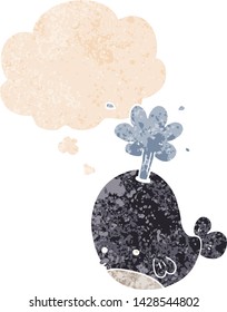 desenho animado baleia gaguejando com bolha de pensamento no grunge angustiado estilo texturizado retro
