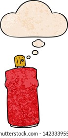 cartoon spray can with thought bubble in grunge texture style