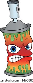 cartoon spray graffiti  with an evil face t-shirt print vector street art