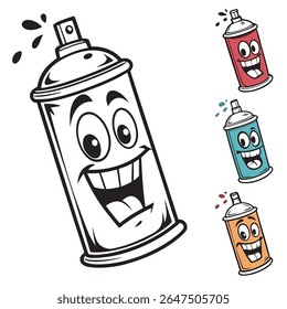 Cartoon Spray Paint Can Face Icons – Graffiti Mascots Vector