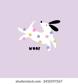 Cartoon Spring dog - vector illustration in flat style