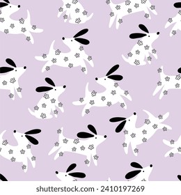 Cartoon Spring dog - vector illustration in flat style. Seamless pattern with pet