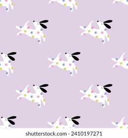 Cartoon Spring dog - vector illustration in flat style. Seamless pattern with pet