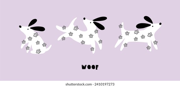 Cartoon Spring dog - vector illustration in flat style