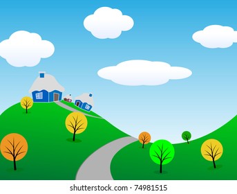 Cartoon spring landscape. Vector illustration