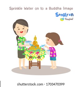 Cartoon Sprinkle Water on to a Buddha Image Vector
