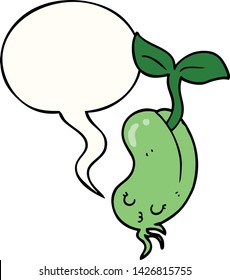 cartoon sprouting bean with speech bubble