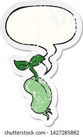 cartoon sprouting seed with speech bubble distressed distressed old sticker