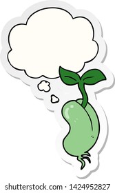 cartoon sprouting seed with thought bubble as a printed sticker