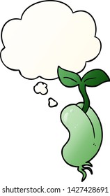 cartoon sprouting seed with thought bubble in smooth gradient style