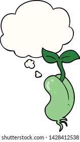 cartoon sprouting seed with thought bubble