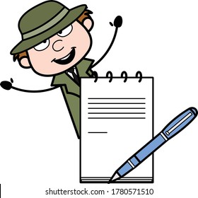 Cartoon Spy with diary and pen