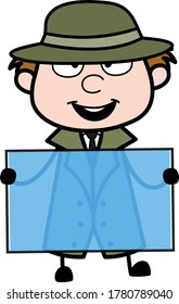 Cartoon Spy holding a glass banner