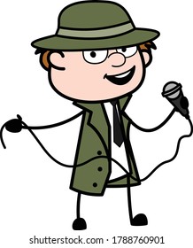 Cartoon Spy, der eine mische Vektorgrafik hält