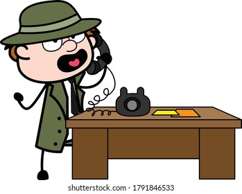 Cartoon Spy talking on phone Character Design Illustration