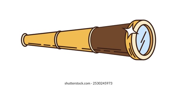 Cartoon spyglass, groovy vintage nautical pirate und corsair teleskop. Isoliertes Vektorglas, Retro-Navigationsinstrument zur Fernbetrachtung. Kapitän oder Seemann optisches Werkzeug, Schiffsausrüstung