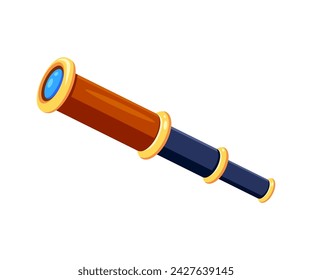 Spyglass de dibujos animados, telescopio pirata náutico vintage. Instrumento aislado de la navegación del vector para mirar en la distancia. Herramienta óptica del spyglass del capitán o del marinero marino, equipo naval, artículo de cristal retro