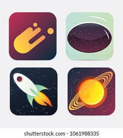 Cartoon square app icons for application store game. Vector
