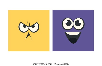 Cartoon Square Face mit Emotion Expression Vector Set