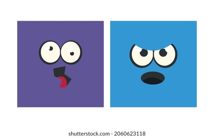 Cartoon Square Face with Emotion Expression Vector Set